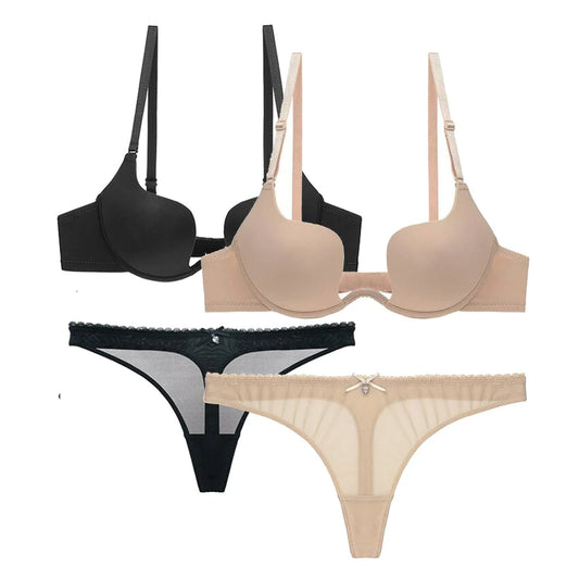 Sexy Plus Size Lingerie Set: Push Up Bra and Thong in Cotton and Mesh