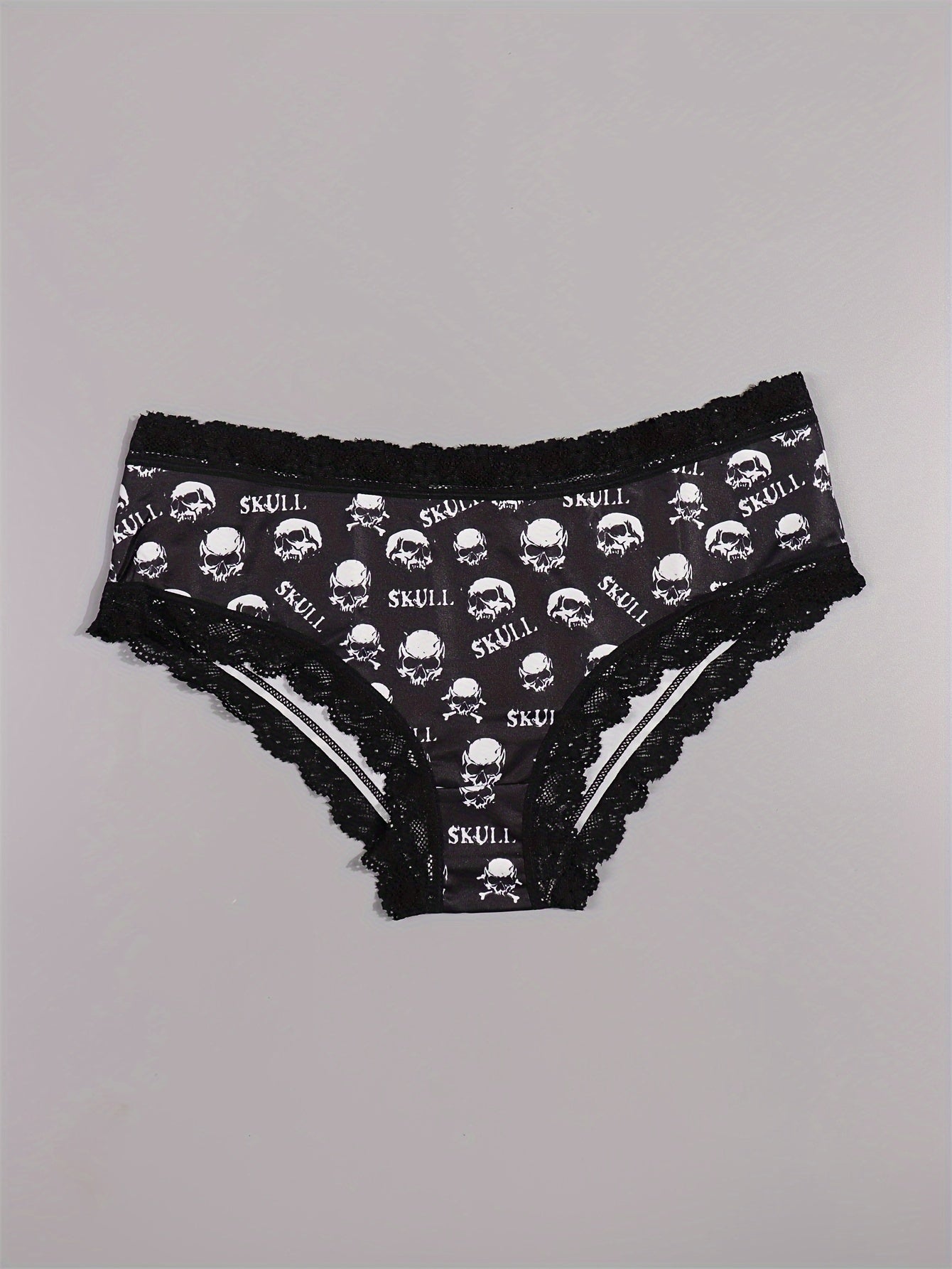 10pcs Gothic Chic Low-Rise Bikini Panties for Women - Sexy Lace Trim, Halloween Skull & Star Prints, Comfortable Hipster Underwear