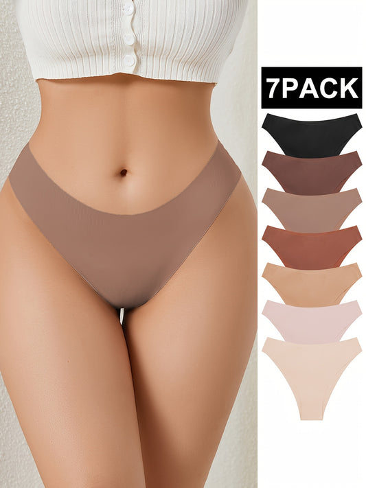 7pcs Solid Seamless Briefs, Soft & Breathable Intimates Panties, Women's Lingerie & Underwear