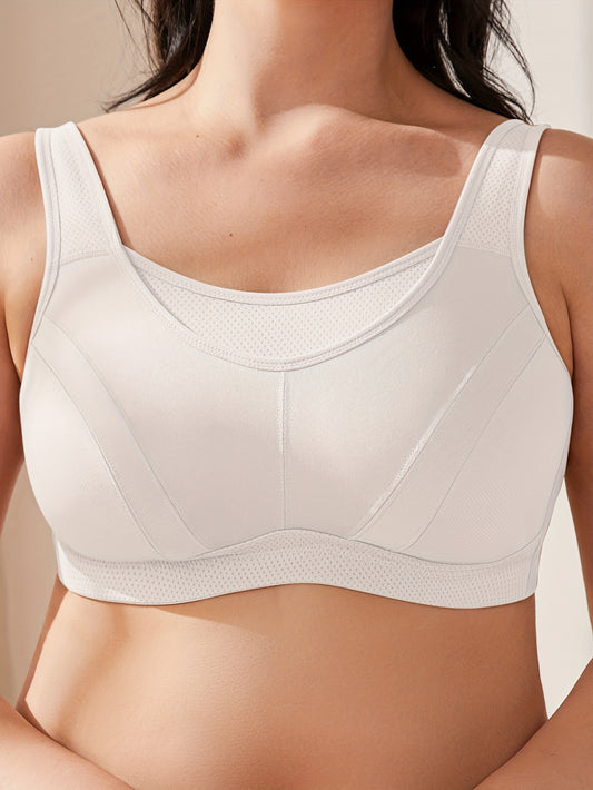 Plus Size Sports Bra, Women's Plus Full Coverage High Impact Seamless Workout Non Padded Bra