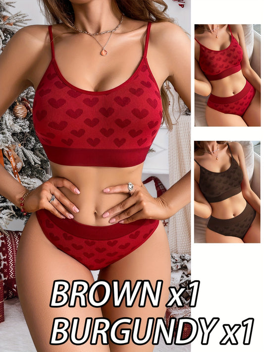 2 Sets Heart Pattern Bra & Panty, Hot Seamless Bra & Briefs Lingerie Set, Women's Lingerie & Underwear - Irene's Secret