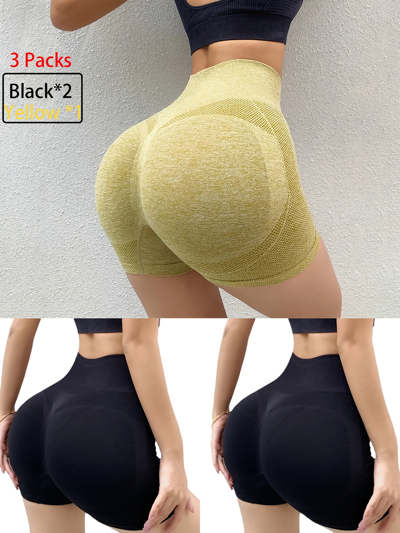 3 Pcs Women's Butt Lifting Shorts High Waist Tummy Control Yoga Shorts Seamless Ruched Booty Workout Shorts