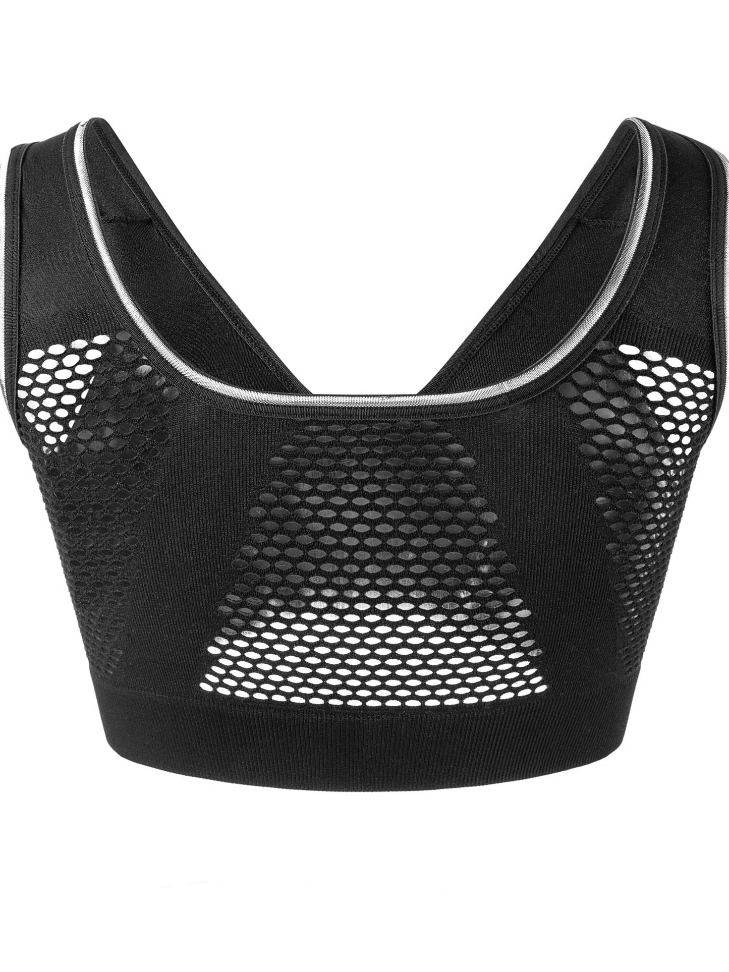 Women's Sports Bra, Plus Size Buckle Open Front Solid Breathable Mesh Wireless Thin Fitness Yoga Running Bra