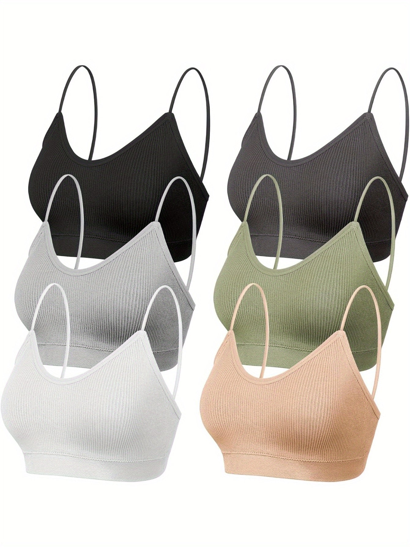 6 Pieces V Neck Padded Sprot Bra for Women Pack, Cami Bando Bra Sleeping Bra with Elastic Straps for Women Girls