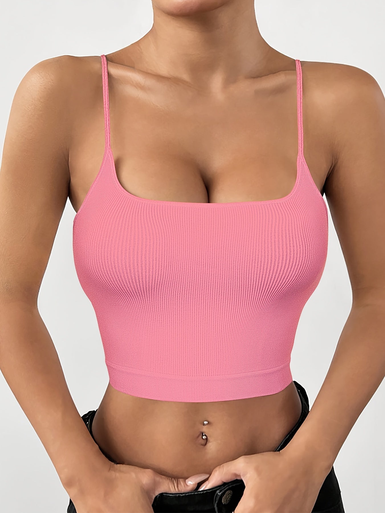 4-Pack Women's Polyamide Camisoles - Boho Style Knit Fabric Tank Tops with Strapless Design, Solid Color, Elastic No Padding Tanks for Ladies (90% Polyamide, 10% Elastane) - Elegant Collection