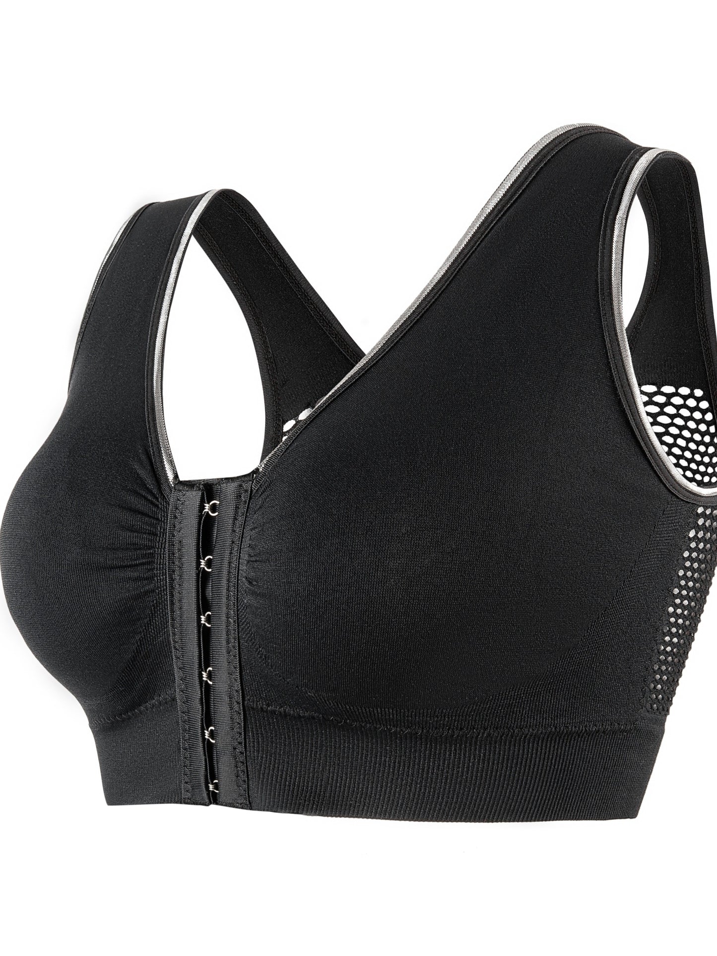 Women's Sports Bra, Plus Size Buckle Open Front Solid Breathable Mesh Wireless Thin Fitness Yoga Running Bra