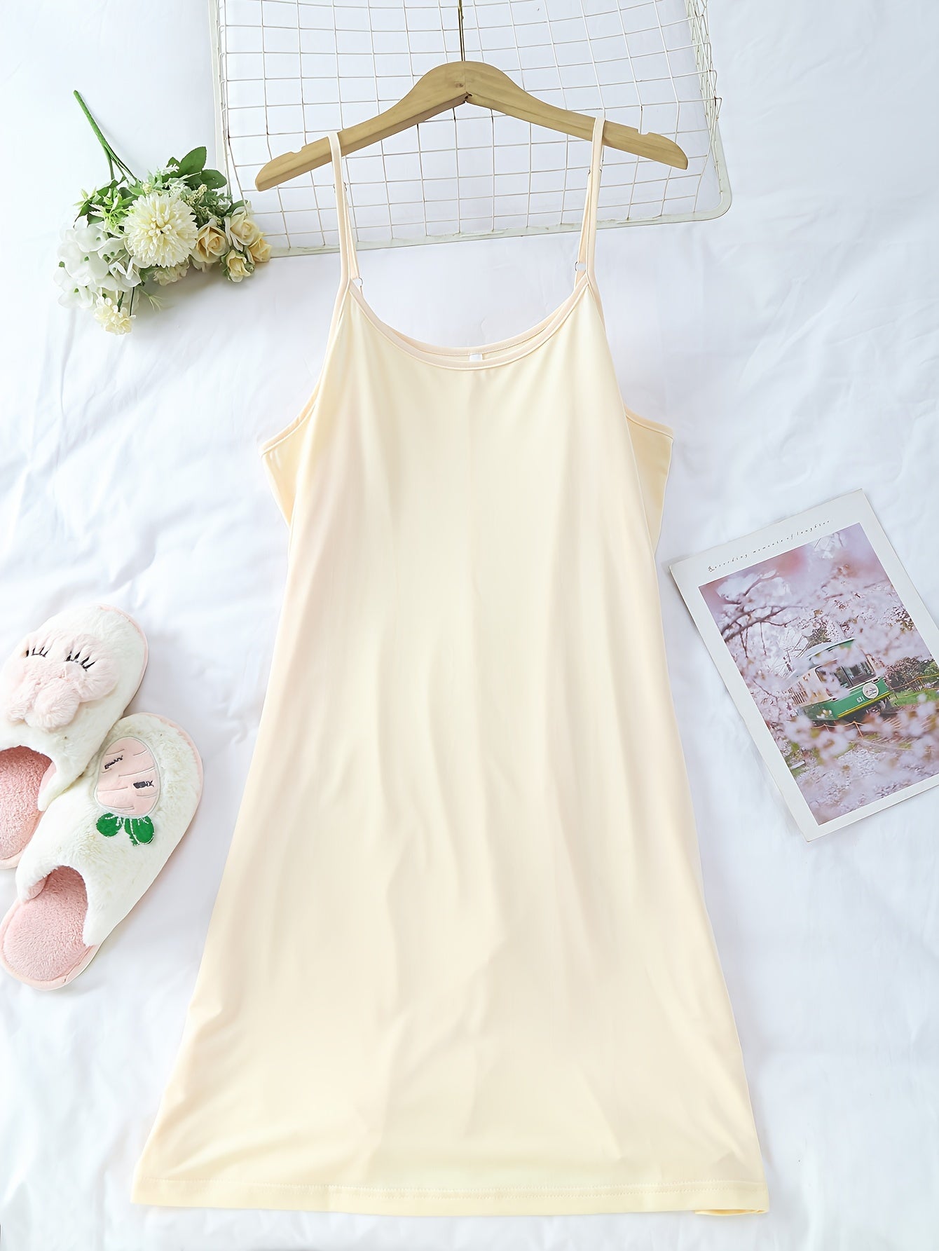 3pcs Simple Solid Nightdress, Crew Neck Spaghetti Strap Sleep Dress, Women's Sleepwear & Dresses