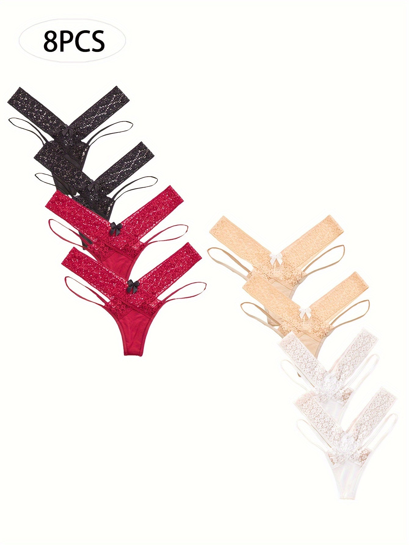 8PCS Women's Sexy Lace Thong Women's Lingerie Cross Suspender Thong Cutout Solid Color Lingerie - Irene's Secret