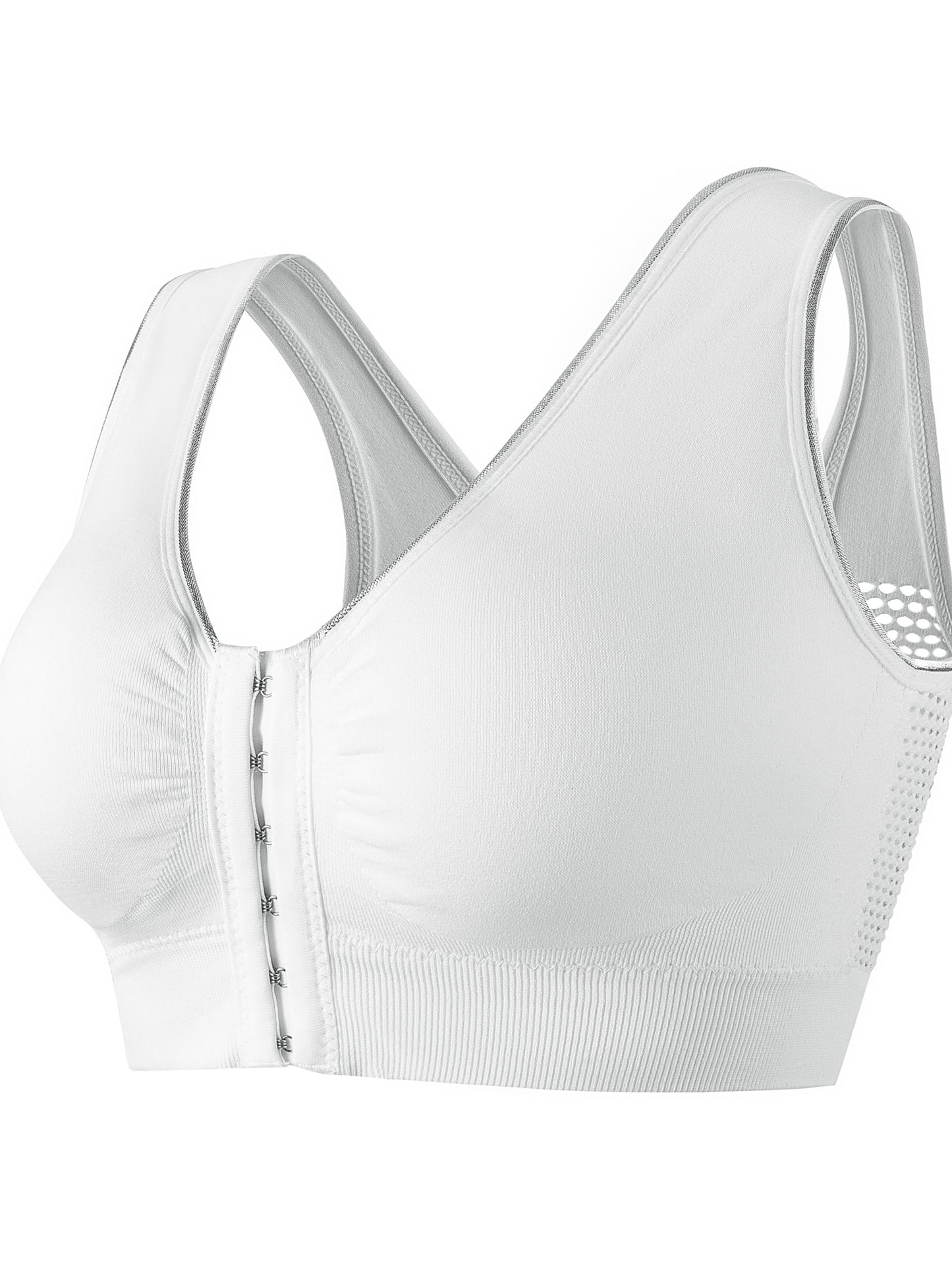 Women's Sports Bra, Plus Size Buckle Open Front Solid Breathable Mesh Wireless Thin Fitness Yoga Running Bra