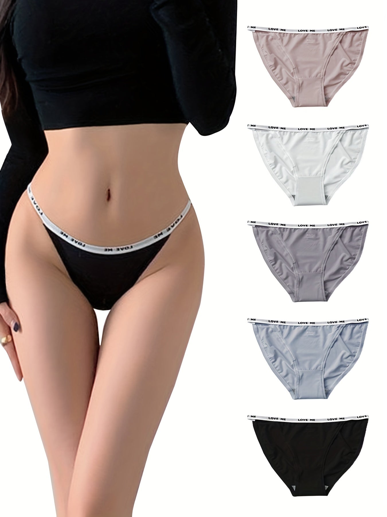 5pcs Letter Tape Panties, Comfy Low Waist Stretchy Intimates Panties, Women's Lingerie & Underwear