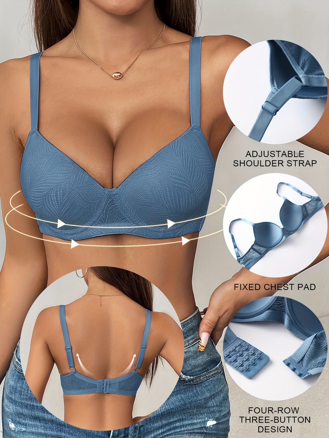 6pcs Solid Jacquard Underwire Adjustable Push Up Bra - Everyday Bras for Women, Comfy Breathable Lingerie with Sexy Design, Soft Cups and Adjustable Straps for Perfect Fit