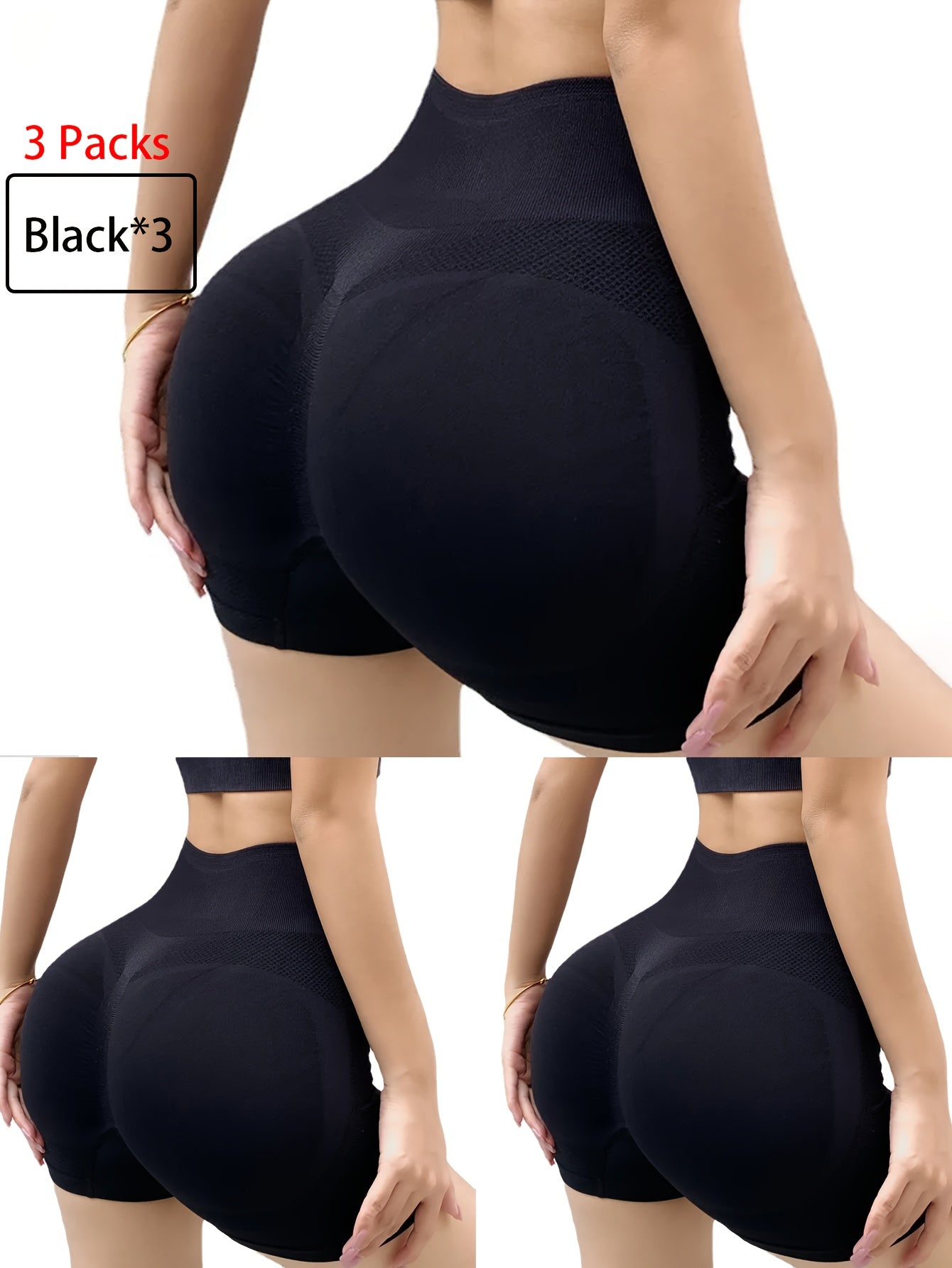 3 Pcs Women's Butt Lifting Shorts High Waist Tummy Control Yoga Shorts Seamless Ruched Booty Workout Shorts