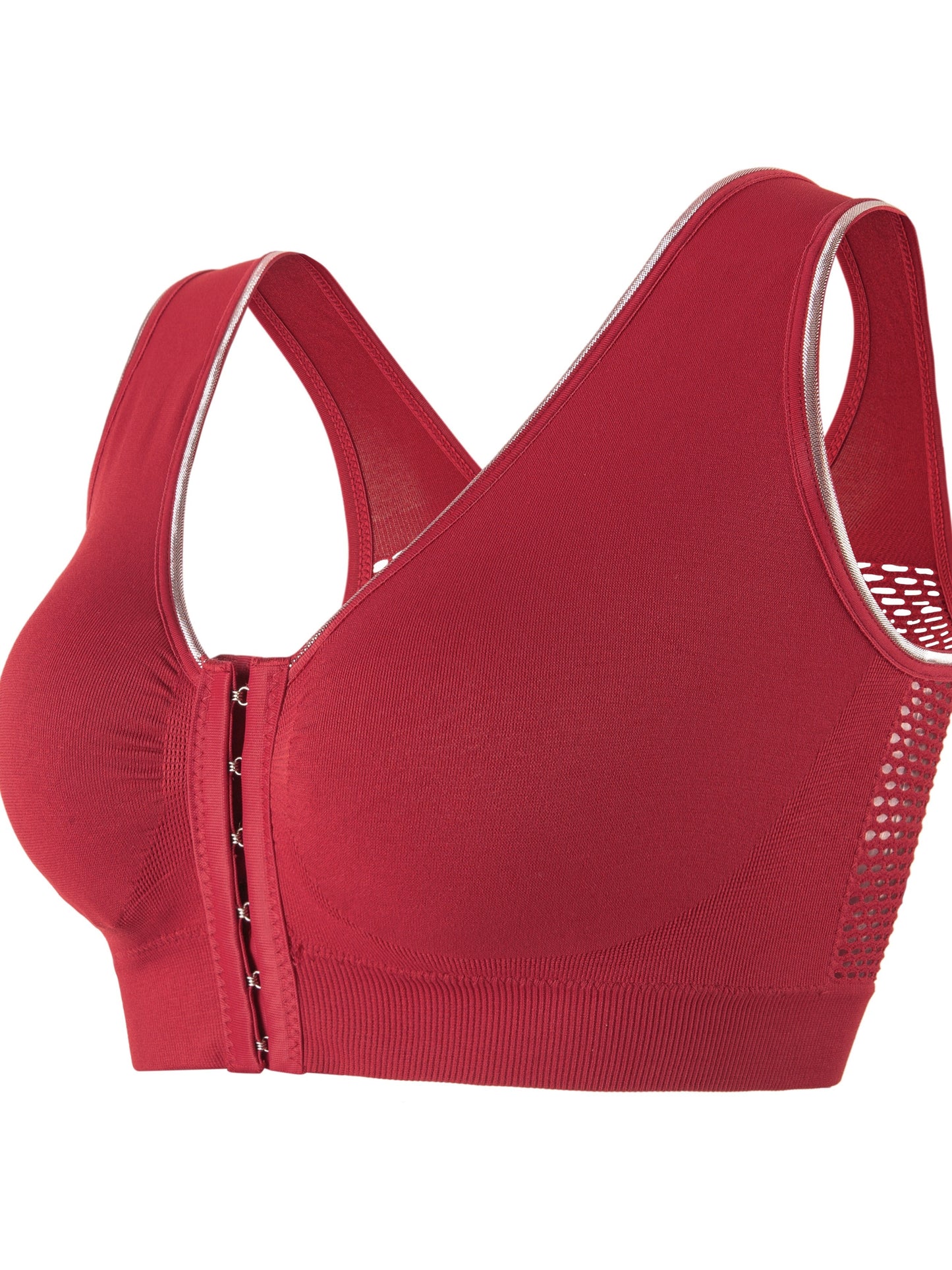 Women's Sports Bra, Plus Size Buckle Open Front Solid Breathable Mesh Wireless Thin Fitness Yoga Running Bra