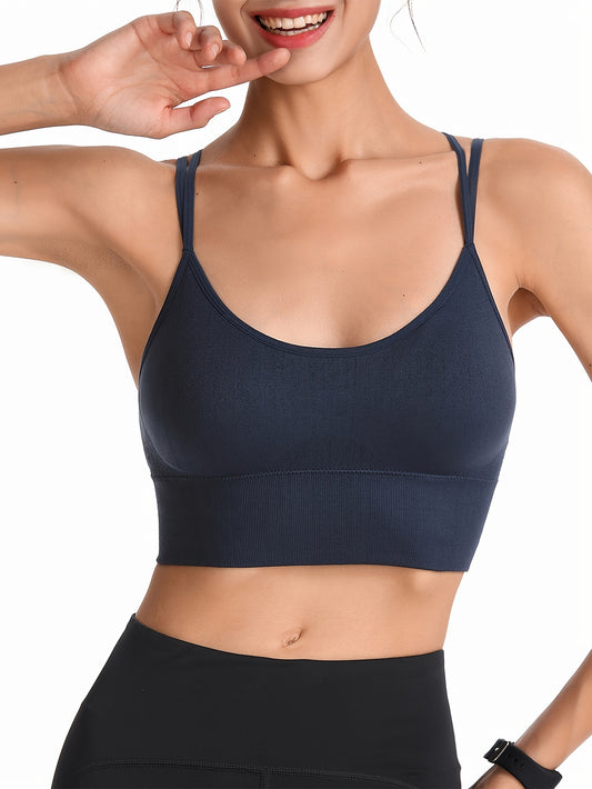 Women's Sports Bra Top With Removable Pads, Criss-Cross Back, Wireless, For Workout And Yoga, Athletic Style