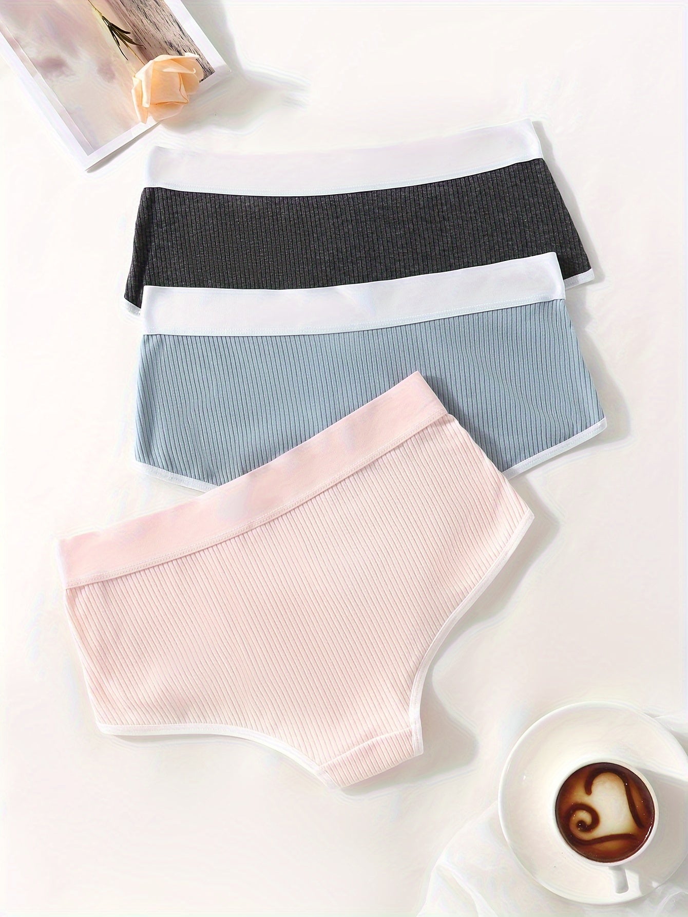 3pcs Seamless Color Block Briefs, Simple Comfy Breathable Stretchy Intimates Panties, Women's Lingerie & Underwear