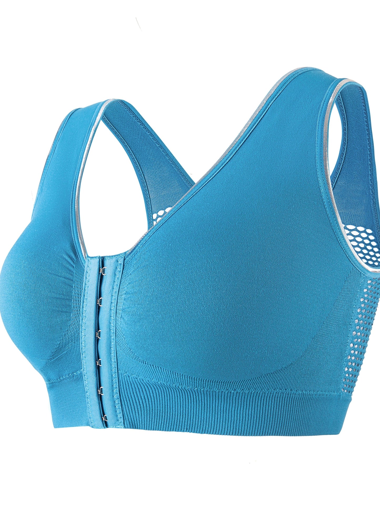 Women's Sports Bra, Plus Size Buckle Open Front Solid Breathable Mesh Wireless Thin Fitness Yoga Running Bra