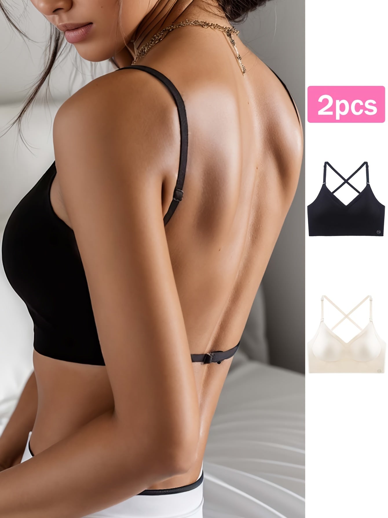 2-Pack Seamless U-Backless Sports Bras - Ultra-Breathable, Super Comfortable Crop Top Style with Adjustable Straps for Custom Fit - Perfect for Yoga and Fitness Workouts