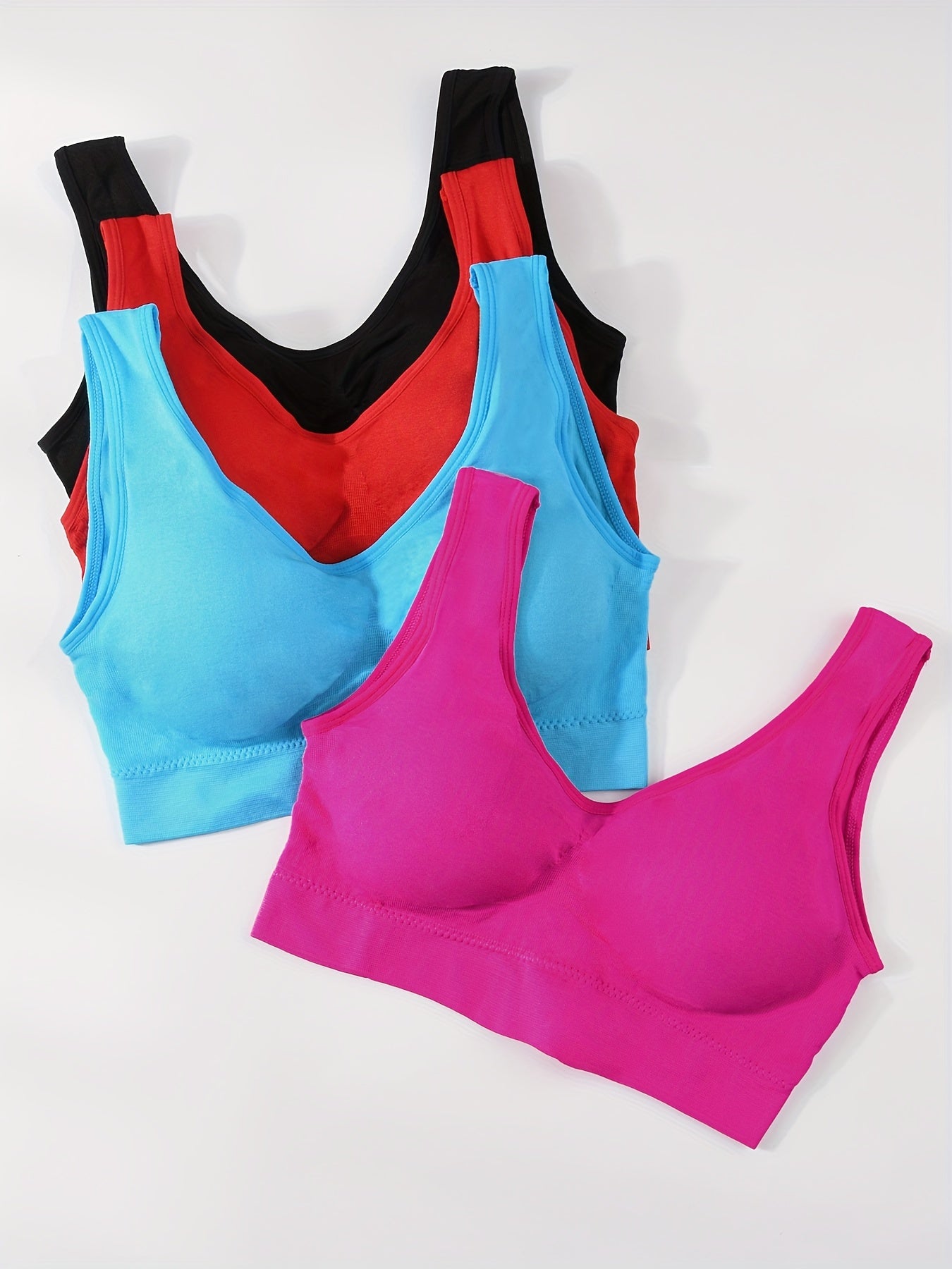 4pcs Simple Solid Tank Crop Tops, Removable Padded Sports Top, Women's Lingerie & Underwear