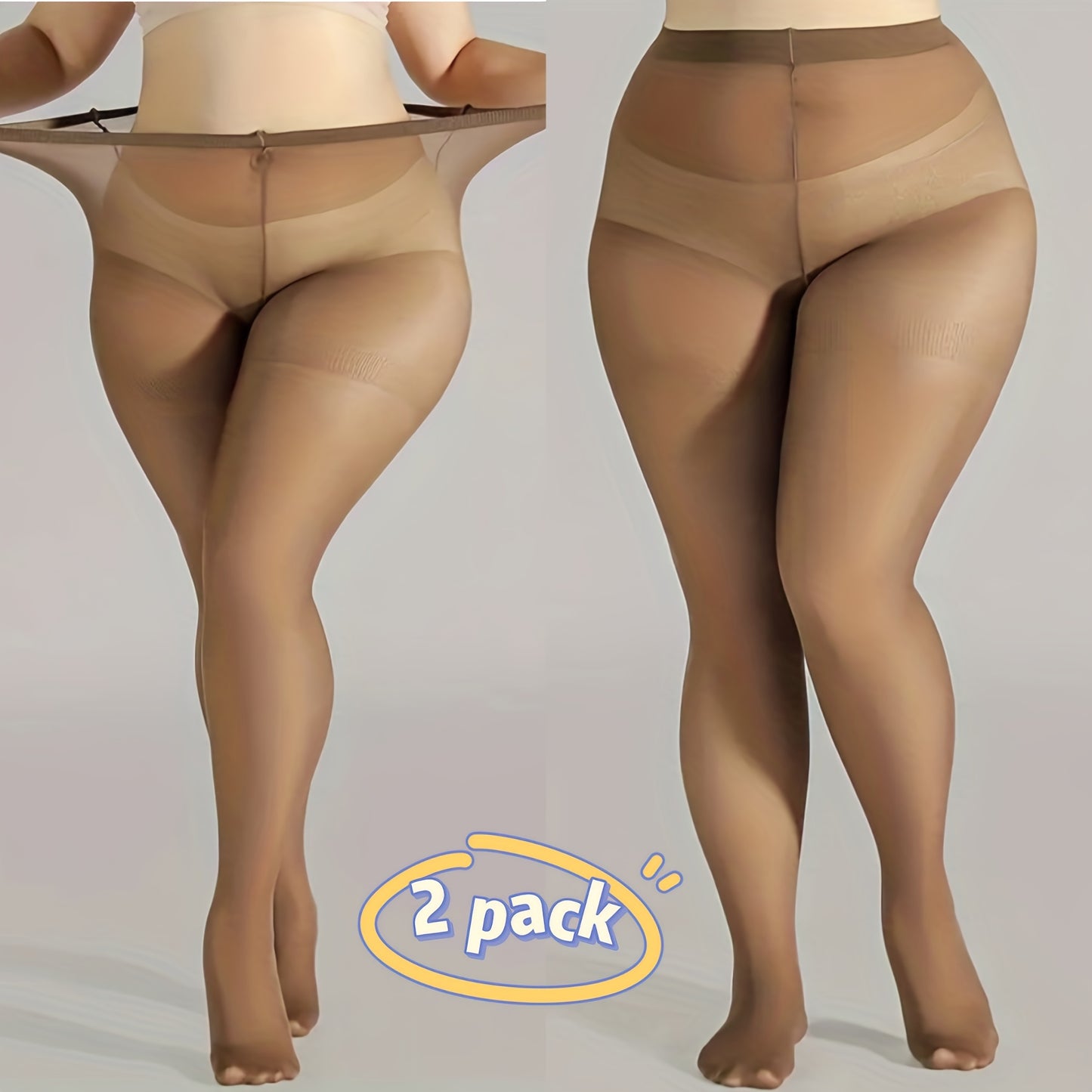 2/3/5Pairs Plus Size Trendy Tights Set, Women's Plus High Waisted Butt Lifting Semi Sheer Ultra-soft Pantyhose Set