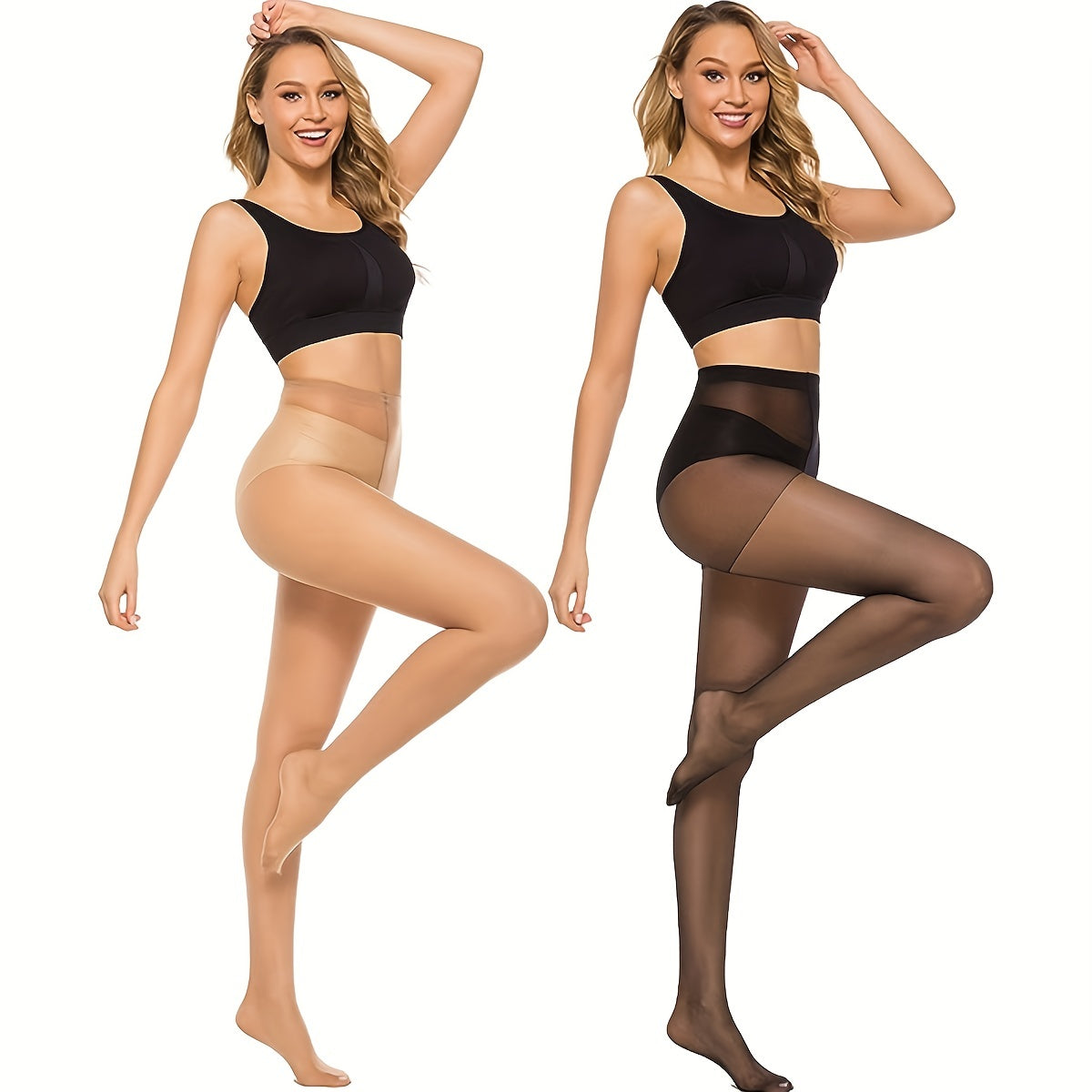 6 Pack Solid Slim Tights, High Waist Semi-Sheer Footed Pantyhose, Women's Stockings & Hosiery