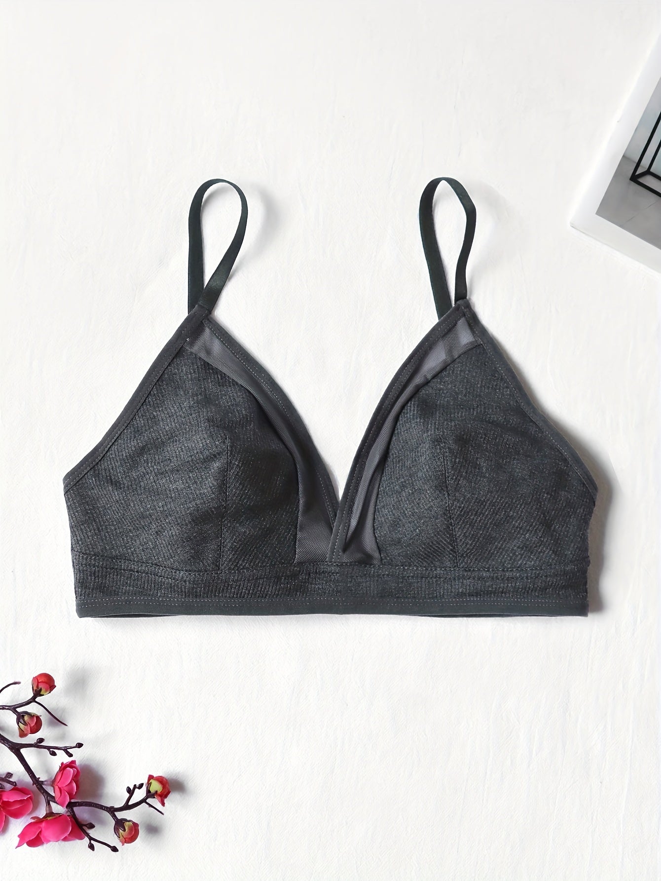 Contrast Mesh Wireless Bra, Comfy & Breathable Intimates Bra, Women's Lingerie & Underwear