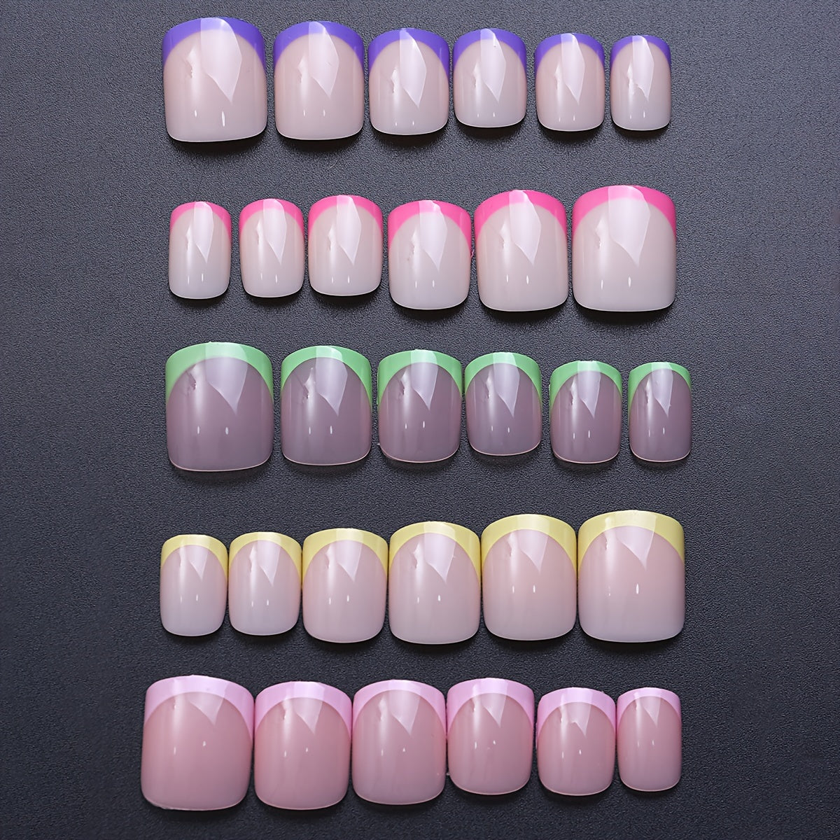 240pcs French Tip Square Fake Nails, Mixed Color Pink Gradient, Glossy Finish, Short Length, Pre-designed Nail Art for DIY Manicure