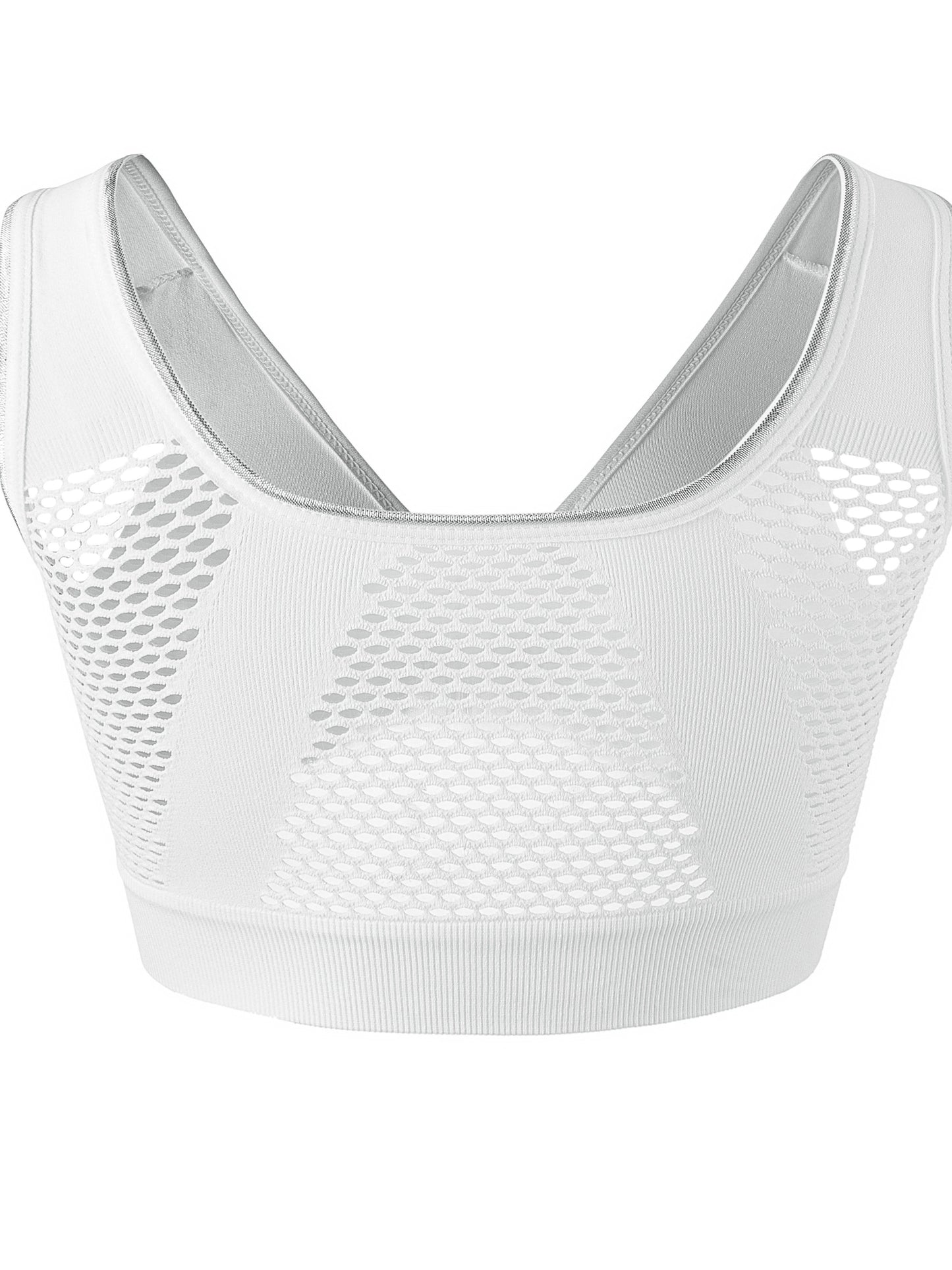 Women's Sports Bra, Plus Size Buckle Open Front Solid Breathable Mesh Wireless Thin Fitness Yoga Running Bra