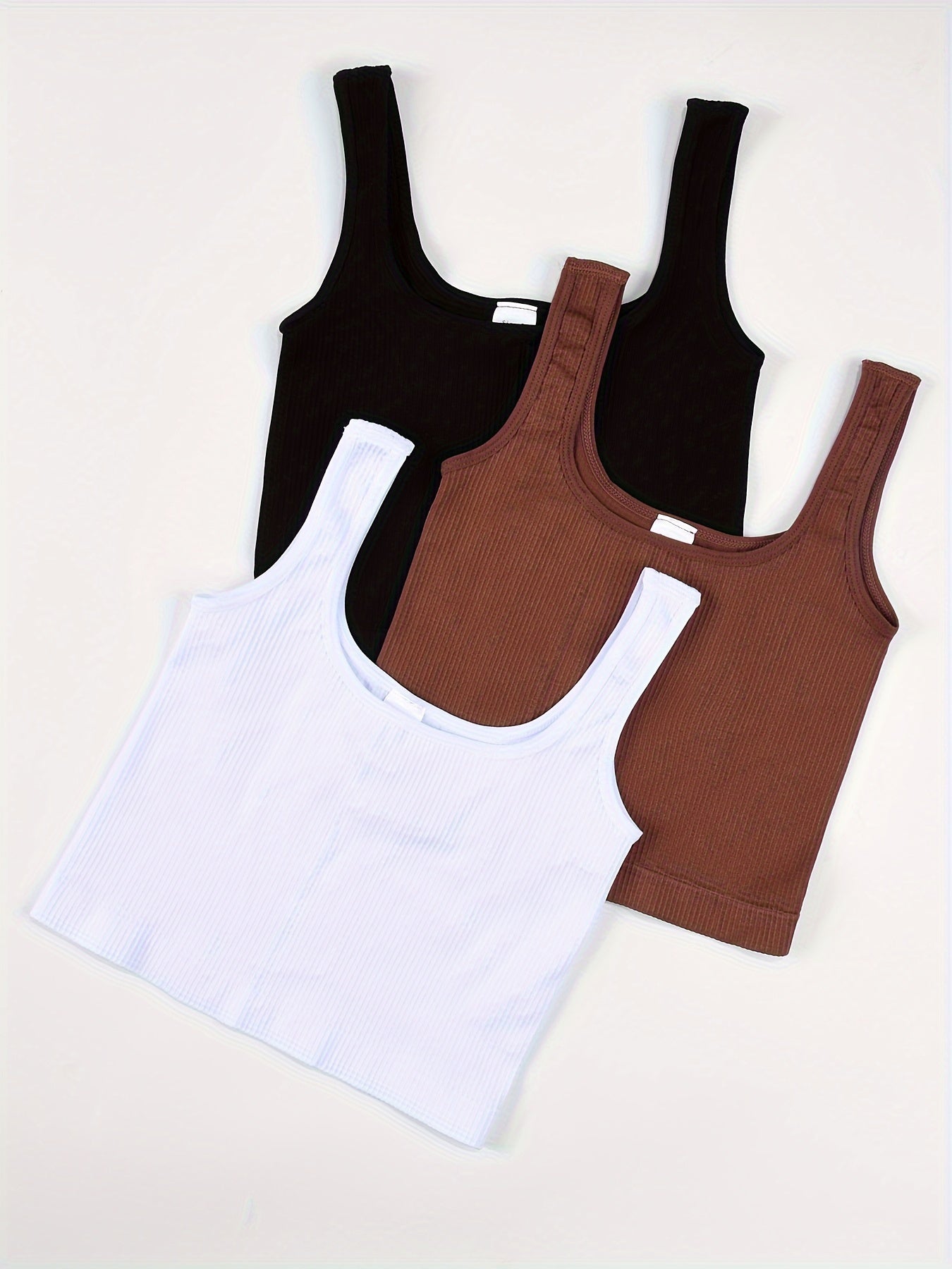 3pcs Solid Color Ribbed Seamless Tank Top Inside Bottoming Anti-glare Tube Top Small Vest