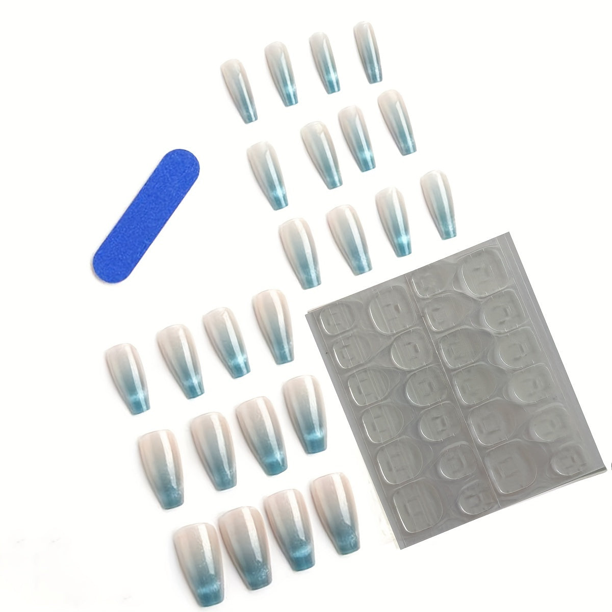 24pcs/set Transparent Blue French Nail Art Set, High-end French Cat Eye Effect, Comes with a Sheet of Jelly Glue and Nail File, Suitable for Women's Parties, Dancing and Daily Wear Nail Pressing Supplies