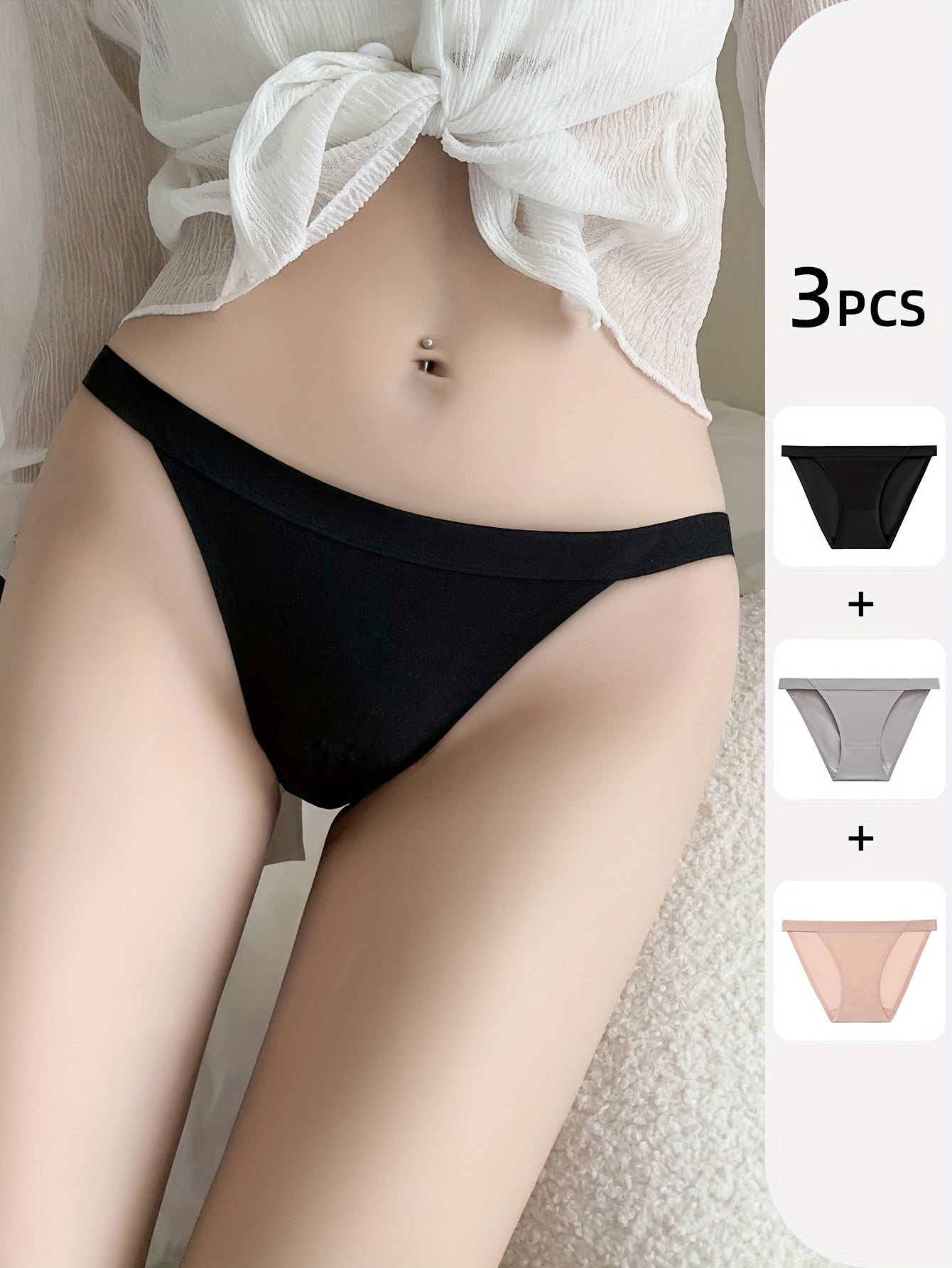 3pcs Seamless Solid Briefs, Comfy & Breathable Stretchy Intimates Panties, Women's Lingerie & Underwear
