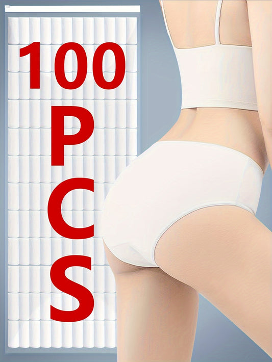 100 Pcs Disposable Panties, Non-woven Fabric Plain White Mid Waisted Packaged Intimates Briefs For Travel, Women's Lingerie & Underwear