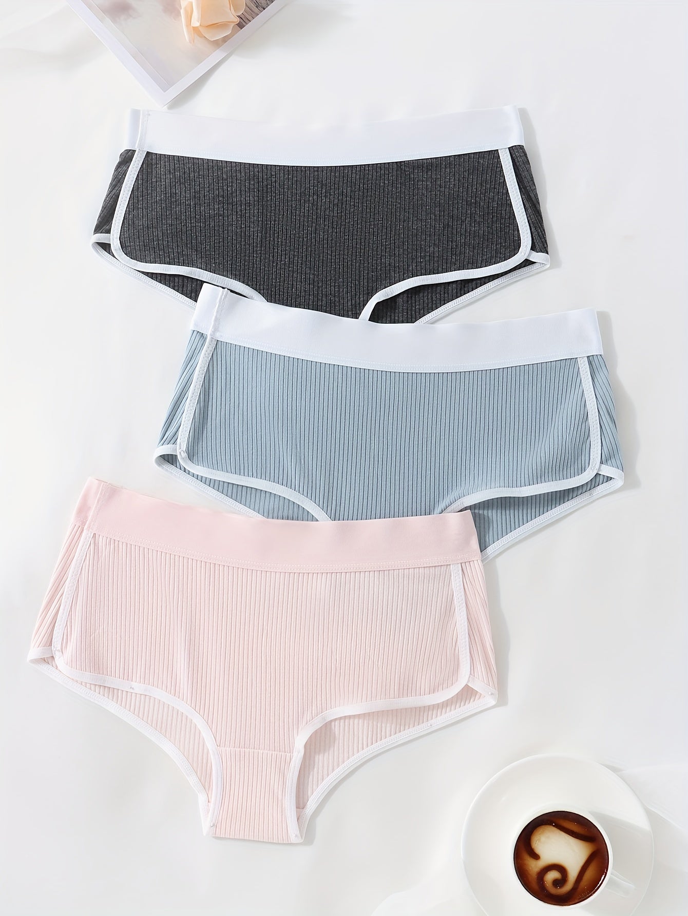 3pcs Seamless Color Block Briefs, Simple Comfy Breathable Stretchy Intimates Panties, Women's Lingerie & Underwear