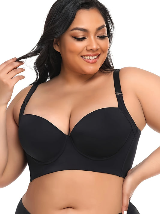 Women's Plus Simple Bra, Plus Size Solid Smooth Push Up Comfort Wireless Bra