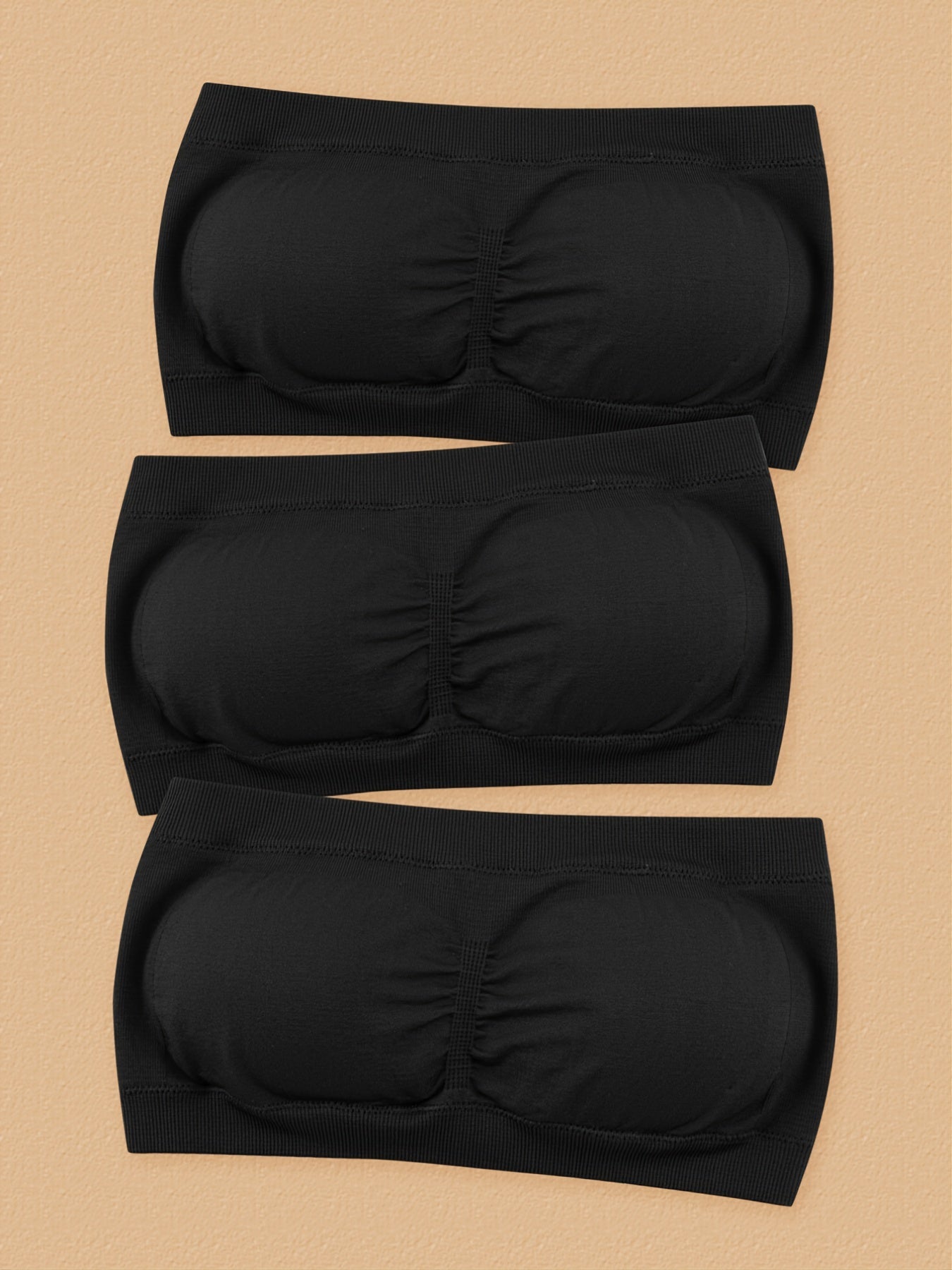 3 Pcs Comfortable Double-layer Extended Size Shoulderless Strapless Bra, Slightly Breast Wrap Detachable Chest Pad Bra, Women's Lingerie & Underwear
