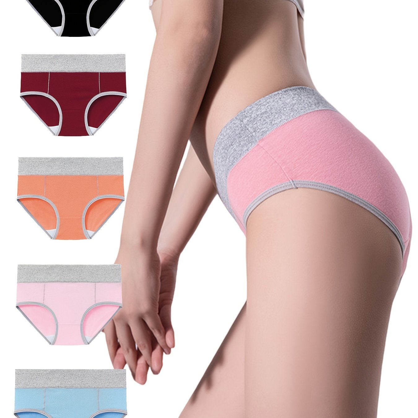 5 Pcs High Waist Cotton Bikini Panties