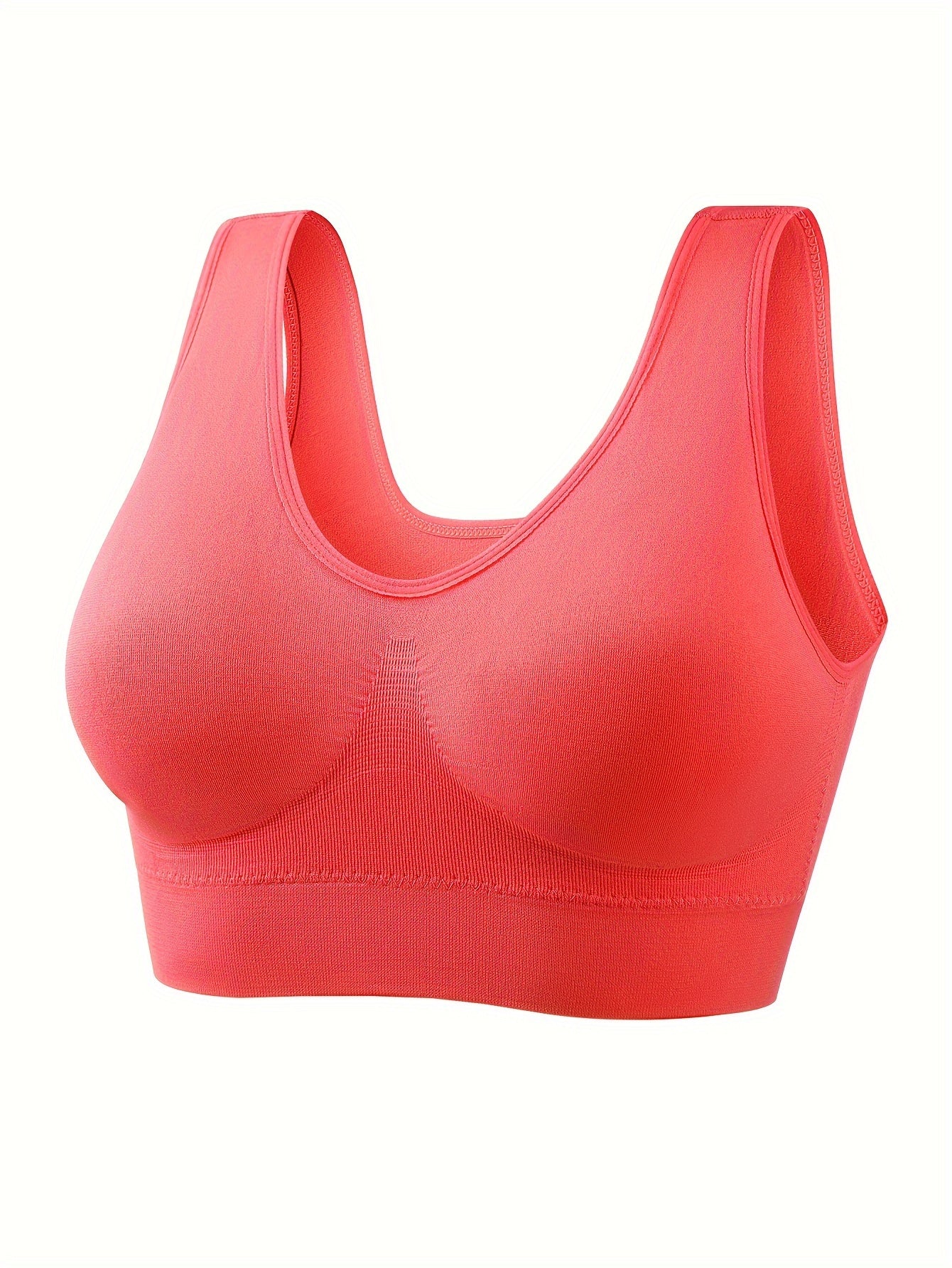 8pcs Women's Plus Sports Bra, Plus Size Solid Seamless Wide Strap Comfy & Breathable Bralette For Active Wear