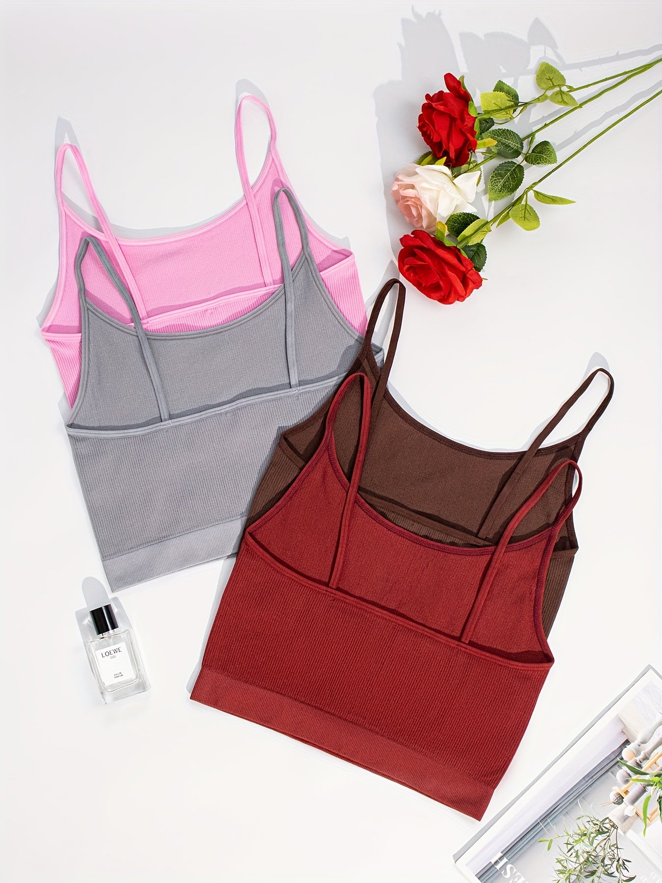 4-Pack Women's Polyamide Camisoles - Boho Style Knit Fabric Tank Tops with Strapless Design, Solid Color, Elastic No Padding Tanks for Ladies (90% Polyamide, 10% Elastane) - Elegant Collection