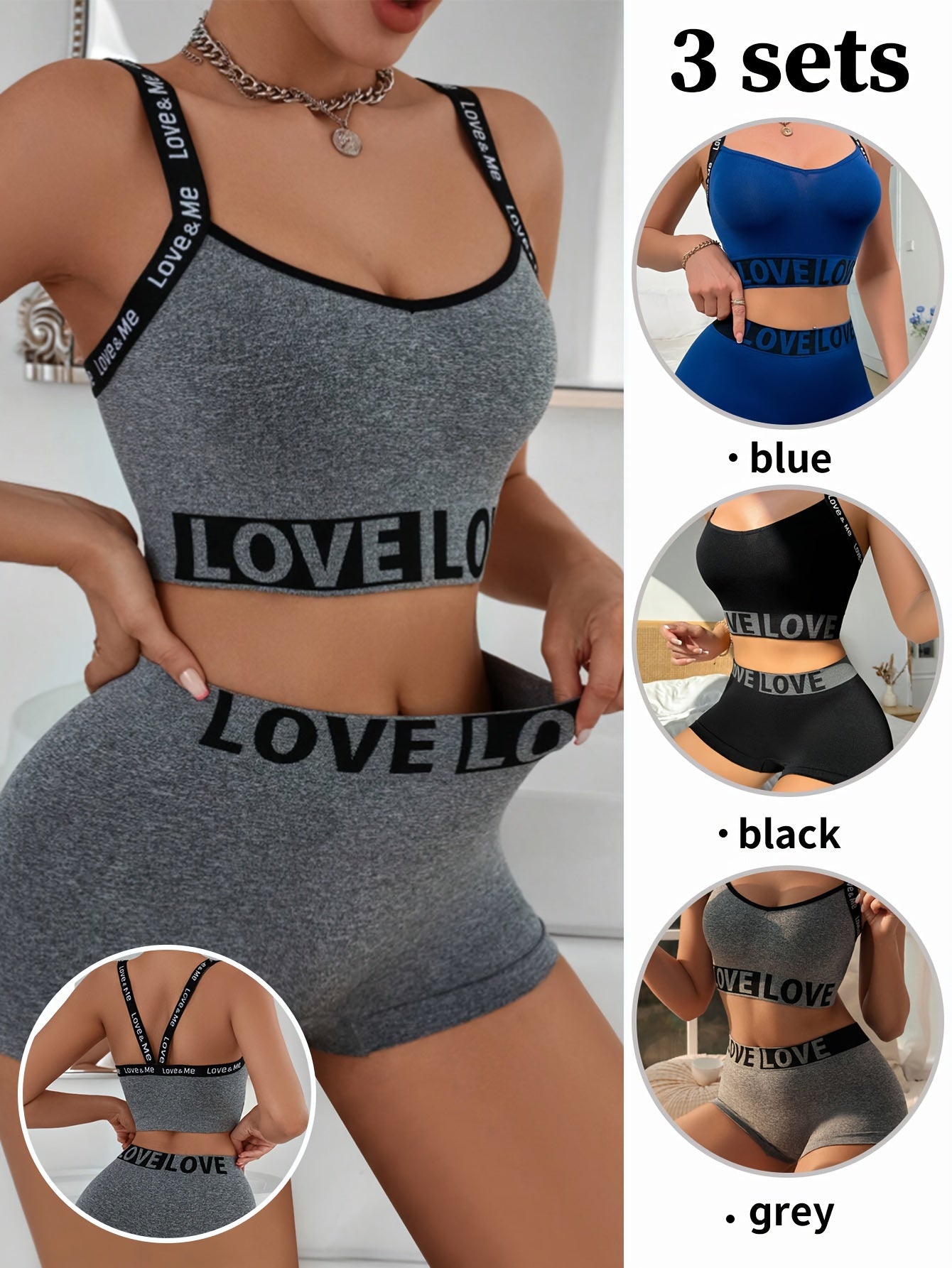 3-Piece Sexy Love Letter Set: Women's High-Waisted Shorts and Bralette with No-Cut Design, Perfect for Summer and Fall