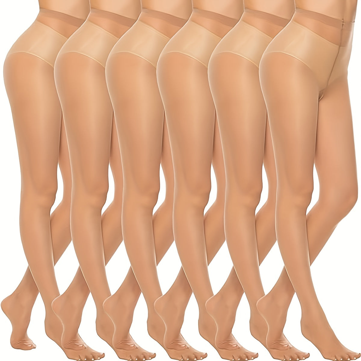 6 Pack Solid Slim Tights, High Waist Semi-Sheer Footed Pantyhose, Women's Stockings & Hosiery