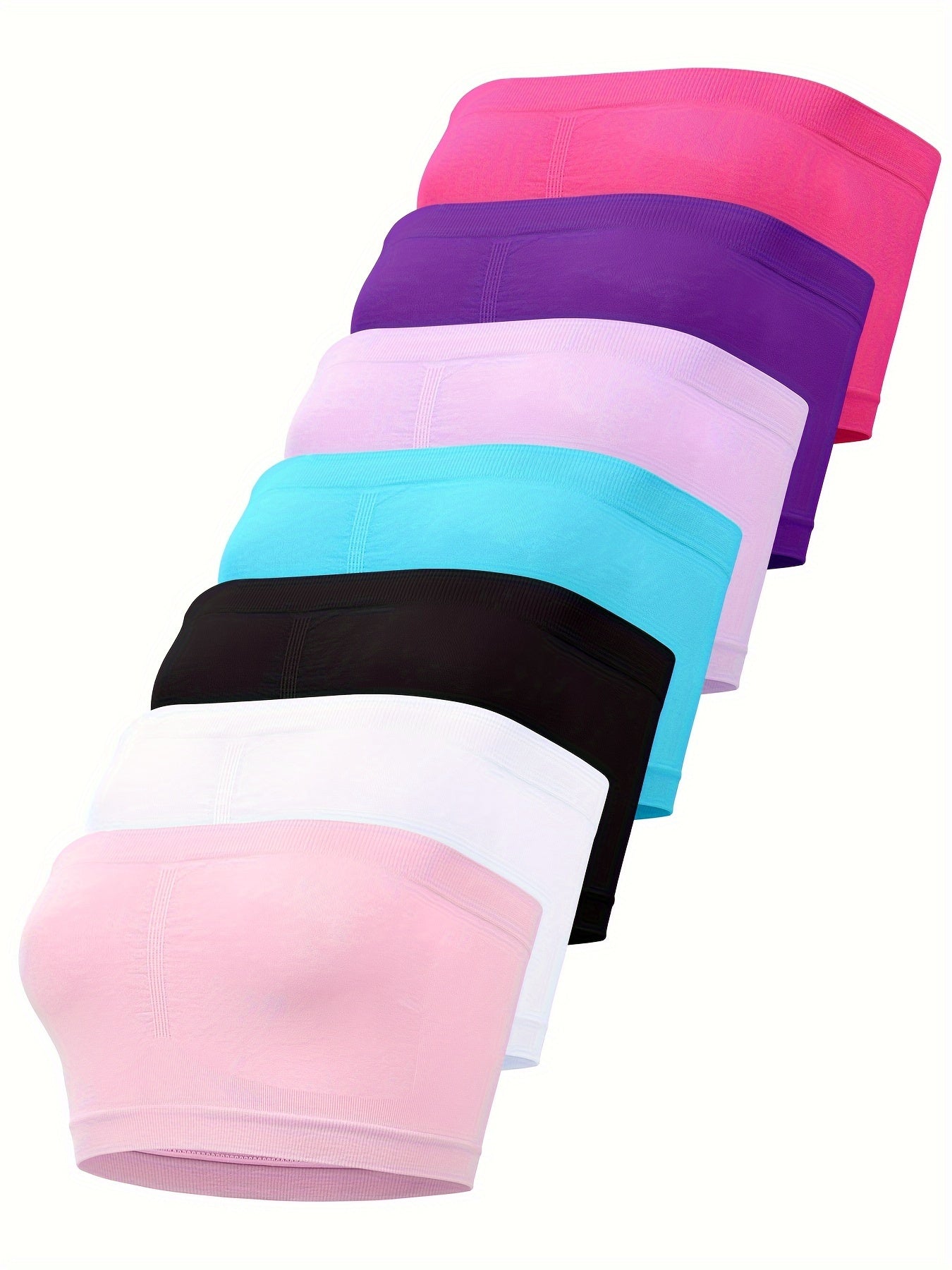 7-Pack Women's Seamless Bandeau Tube Top Bra, High Elasticity, No-Pad, Strapless, Breathable, Anti-Lighting Wrap Chest Underwear, Assorted Colors, Casual Style