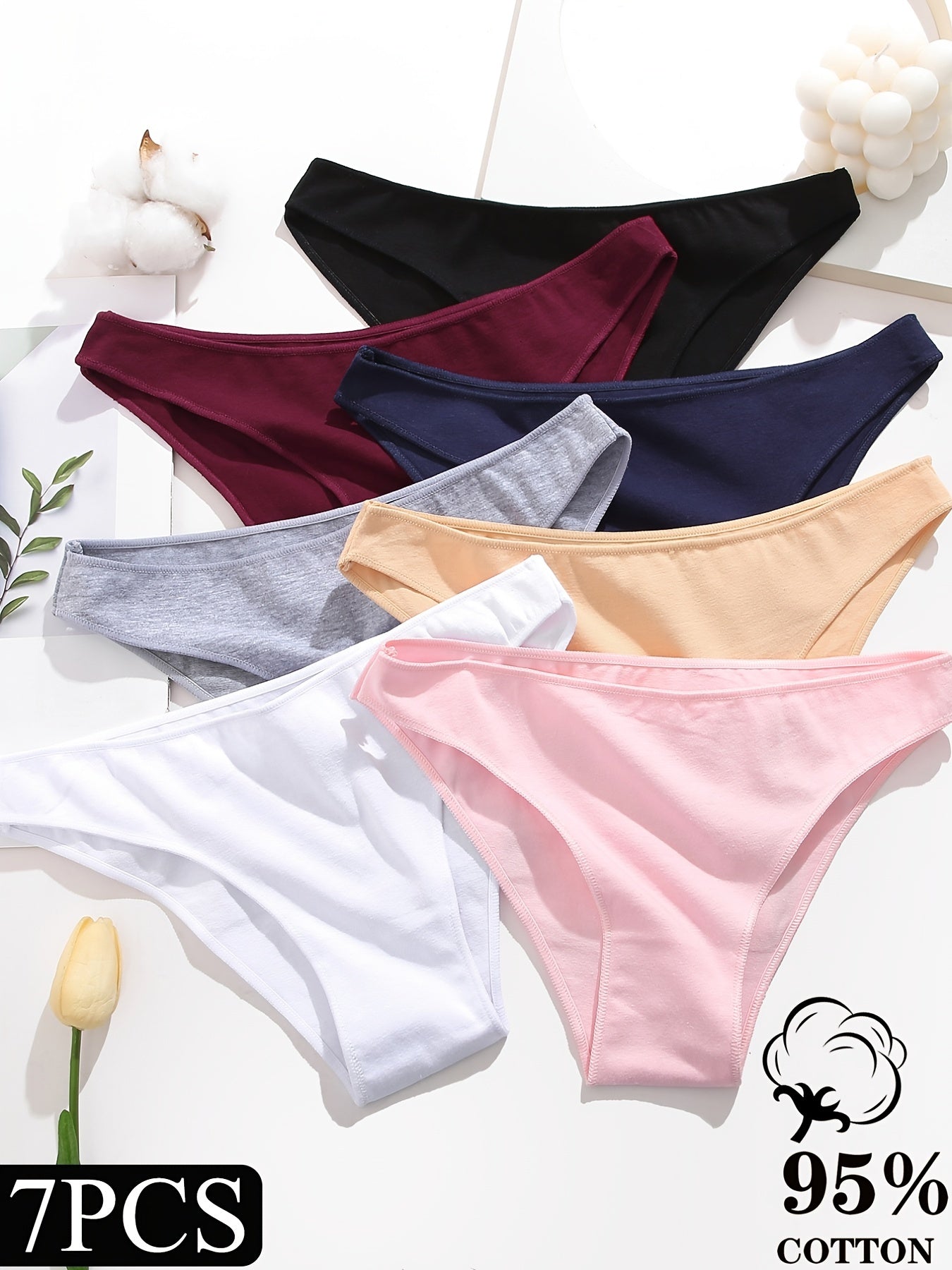 7pcs Simple Solid Briefs, Comfy & Soft Stretchy Intimates Panties, Women's Lingerie & Underwear