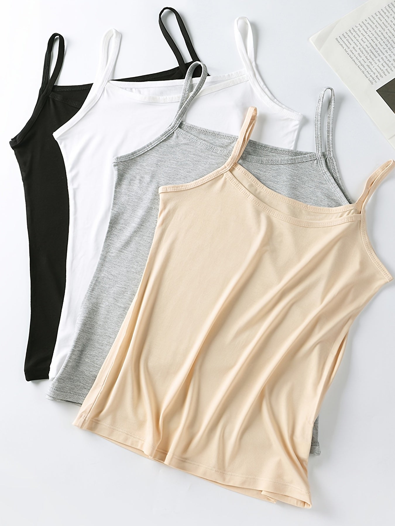 4pcs Soft Solid Cami Tops, Comfort & Skin-friendly Elastic Wearable Tank Tops, Women's Lingerie & Underwear