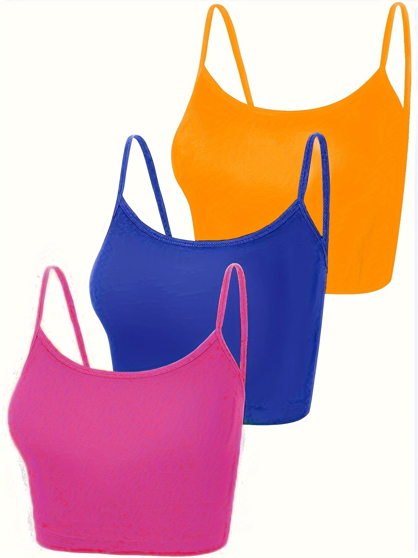 3pcs Sports Cami Crop Tank Top, Solid Color Sleeveless Running Fitness Vest Top, Women's Activewear