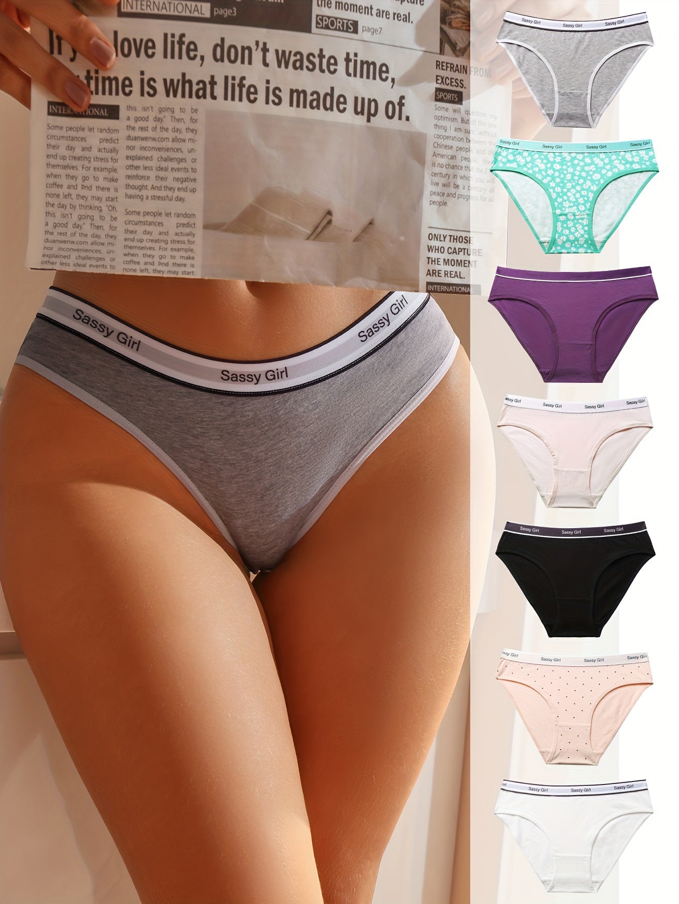 7pcs Colorblock Letter Tape Briefs, Comfy Breathable Stretchy Intimates Panties, Women's Lingerie & Underwear