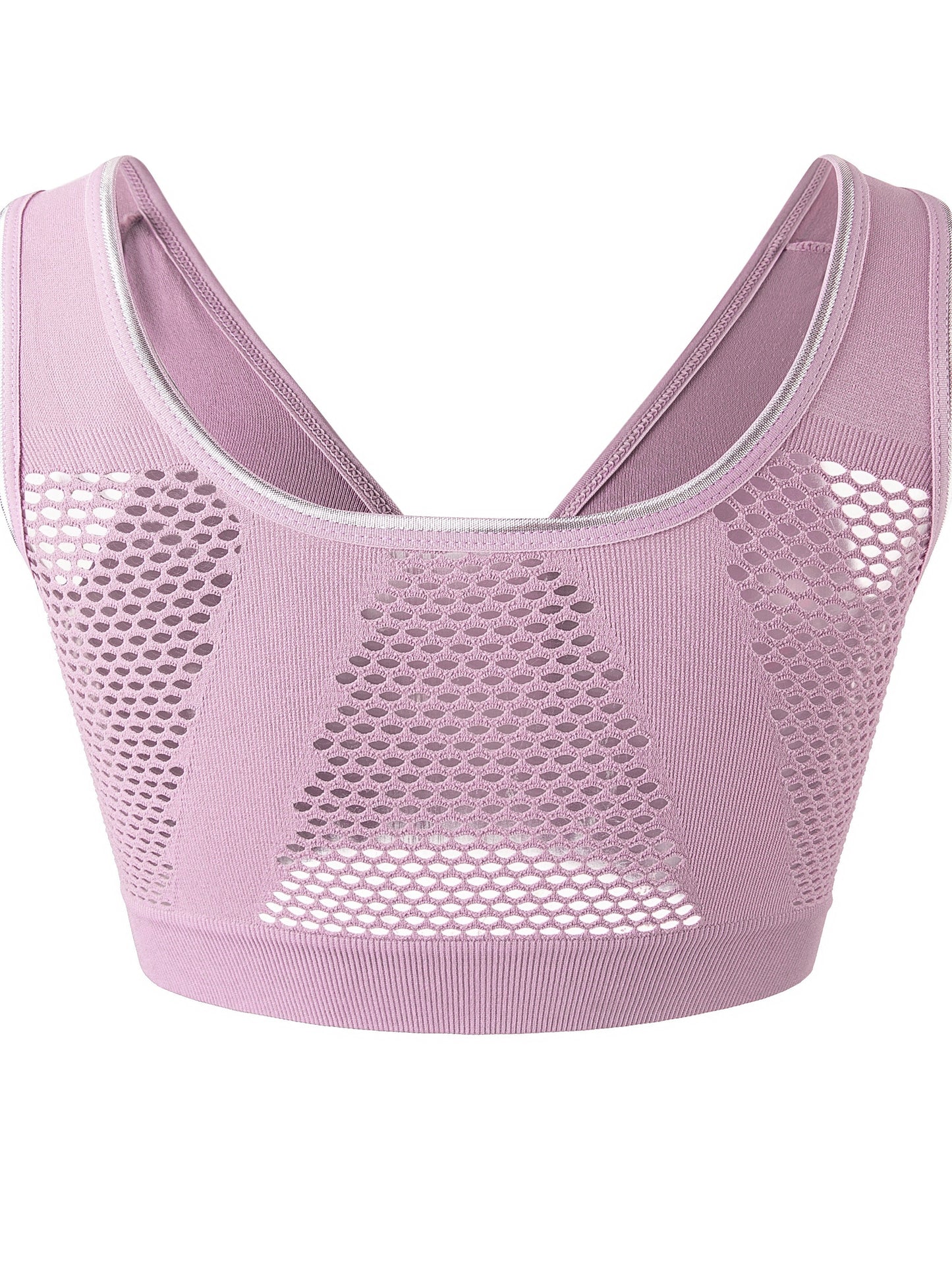 Women's Sports Bra, Plus Size Buckle Open Front Solid Breathable Mesh Wireless Thin Fitness Yoga Running Bra