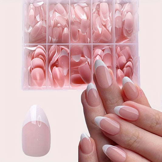 120pcs Boxed Fake Nails Set, Nude Pink & White French Manicure, Short Oval Ballet Nails, Pre-designed Press-on False Nail Tips for Easy DIY Manicure