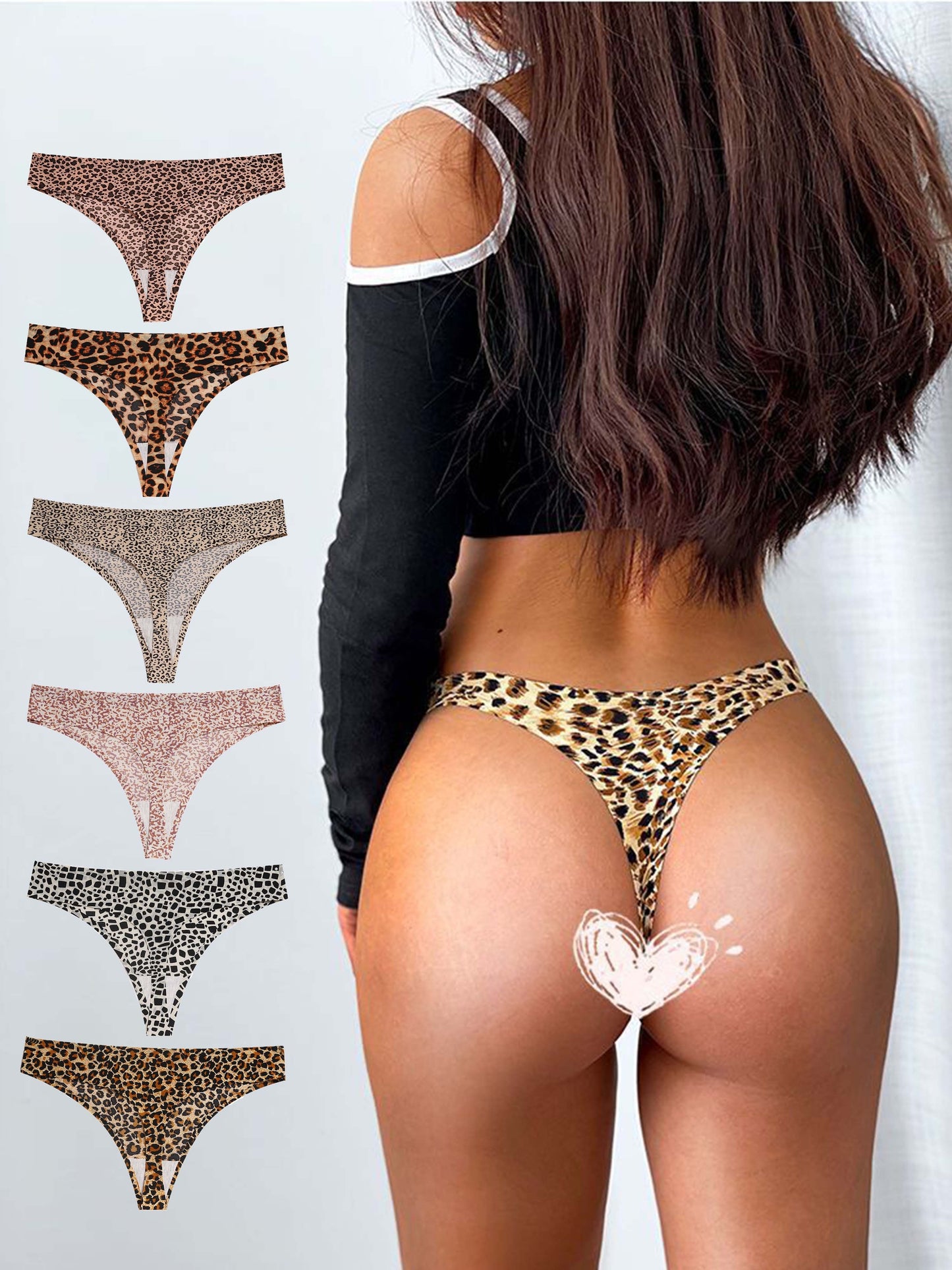 6pcs Leopard Print Sexy Seamless Comfortable Sports Briefs For Women, Women's Activewear