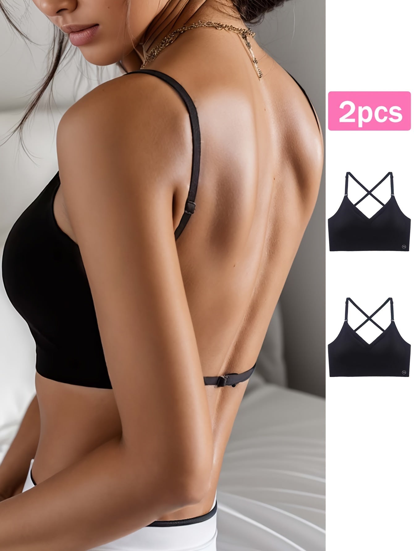 2-Pack Seamless U-Backless Sports Bras - Ultra-Breathable, Super Comfortable Crop Top Style with Adjustable Straps for Custom Fit - Perfect for Yoga and Fitness Workouts