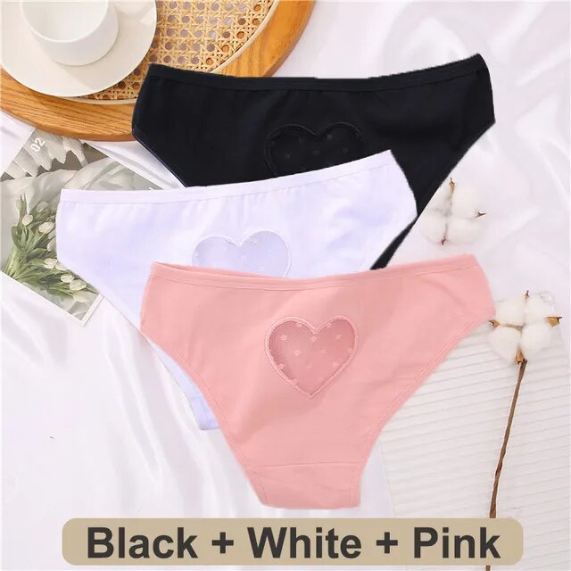 Heart Lace Cotton Panties Set