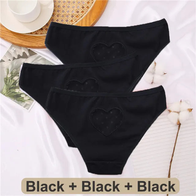 Heart Lace Cotton Panties Set